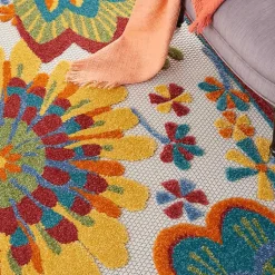 Kirklands Home Outdoor Rugs|Whimsical Flowers Outdoor Area Rug, 6x9 Multi