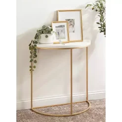 Kirklands Home Accent & End Tables|& Gold Half Moon Dorrah Accent Table White