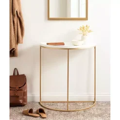 Kirklands Home Accent & End Tables|& Gold Half Moon Dorrah Accent Table White