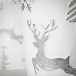 Hot White & Silver Embossed Reindeer Pails, Set of 2 Christmas Decorations