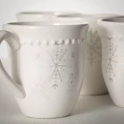 Clearance White & Silver Snowflake Christmas Mugs, Set of 4 Christmas Dining & Entertaining