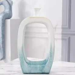 Clearance White & Turquoise Ceramic Cut-Out Vase, 18 in. Vases