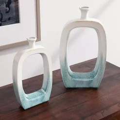 Clearance White & Turquoise Ceramic Cut-Out Vase, 18 in. Vases