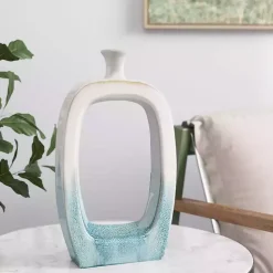 Best White & Turquoise Ceramic Cut-Out Vase, 14 in. Vases
