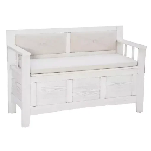 Kirklands Home Benches & Ottomans|White and Beige Carlton Storage Bench