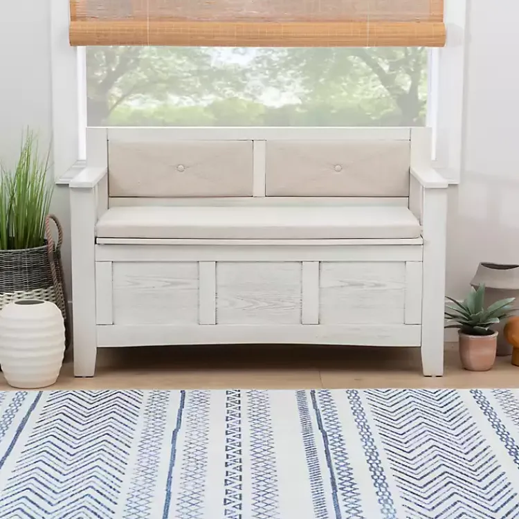 Kirklands Home Benches & Ottomans|White and Beige Carlton Storage Bench