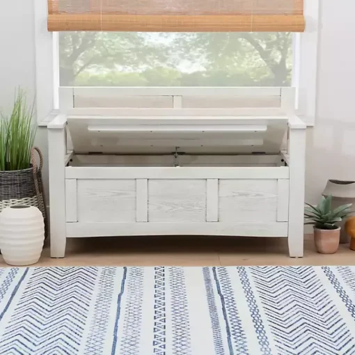 Kirklands Home Benches & Ottomans|White and Beige Carlton Storage Bench