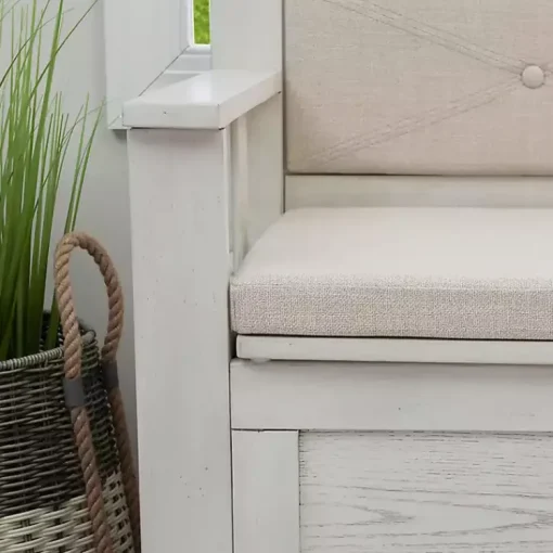 Kirklands Home Benches & Ottomans|White and Beige Carlton Storage Bench