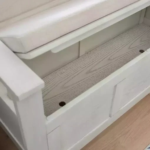 Kirklands Home Benches & Ottomans|White and Beige Carlton Storage Bench