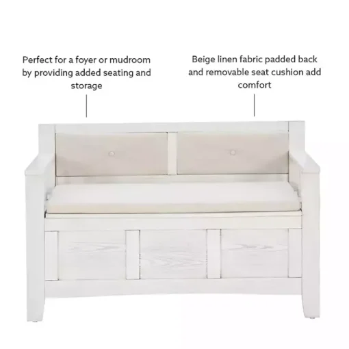 Kirklands Home Benches & Ottomans|White and Beige Carlton Storage Bench