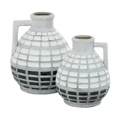 Discount White and Black Checkered Ceramic Vases, Set of 2 Vases
