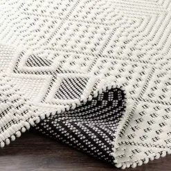 Kirklands Home Area Rugs|White and Black Diamond Tassel Wool Area Rug, 5x7