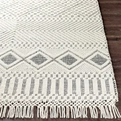 Kirklands Home Area Rugs|White and Black Diamond Tassel Wool Area Rug, 5x7