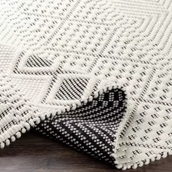 Kirklands Home Area Rugs|White and Black Diamond Tassel Wool Area Rug, 8x10