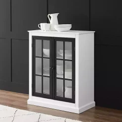 Kirklands Home Cabinets & Sideboards|White and Black Windowpane Doors Cabinet