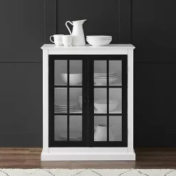 Kirklands Home Cabinets & Sideboards|White and Black Windowpane Doors Cabinet