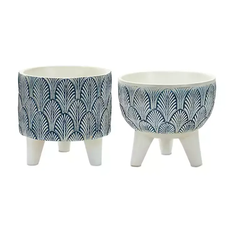 Kirklands Home Planters|White and Blue Geometric Pots with Legs, Set of 2