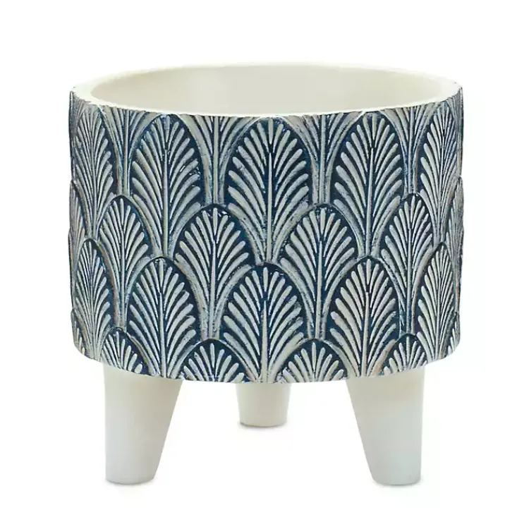 Kirklands Home Planters|White and Blue Geometric Pots with Legs, Set of 2