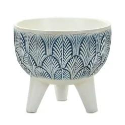 Kirklands Home Planters|White and Blue Geometric Pots with Legs, Set of 2