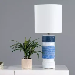Kirklands Home Table Lamps|and Blue Large Stripe Table Lamp White
