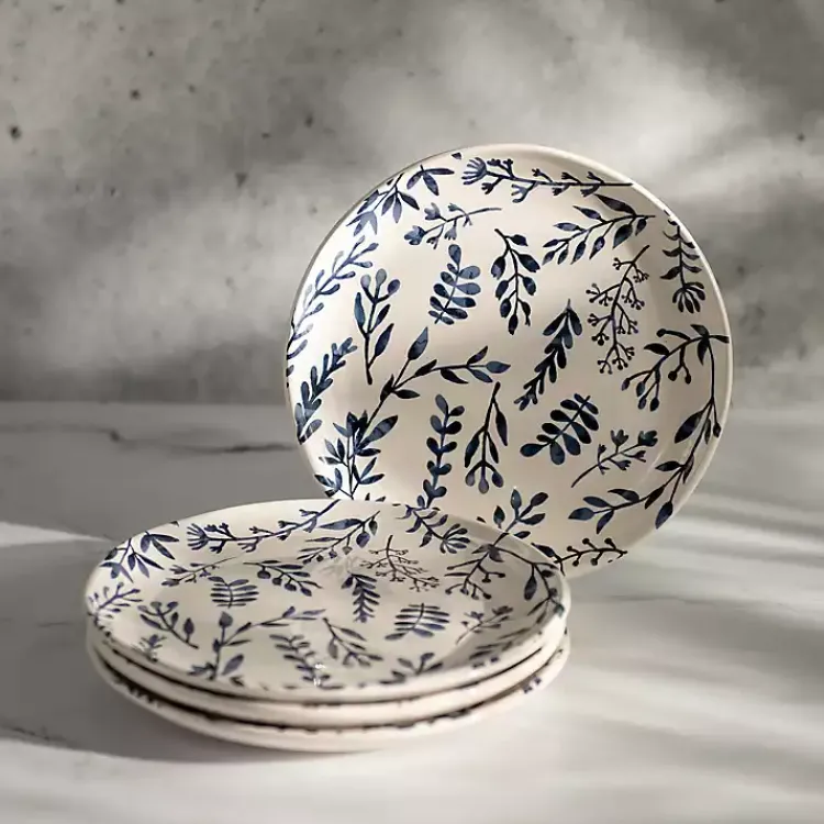 Kirklands Home Dinnerware|White and Blue Vines Salad Plates, Set of 4