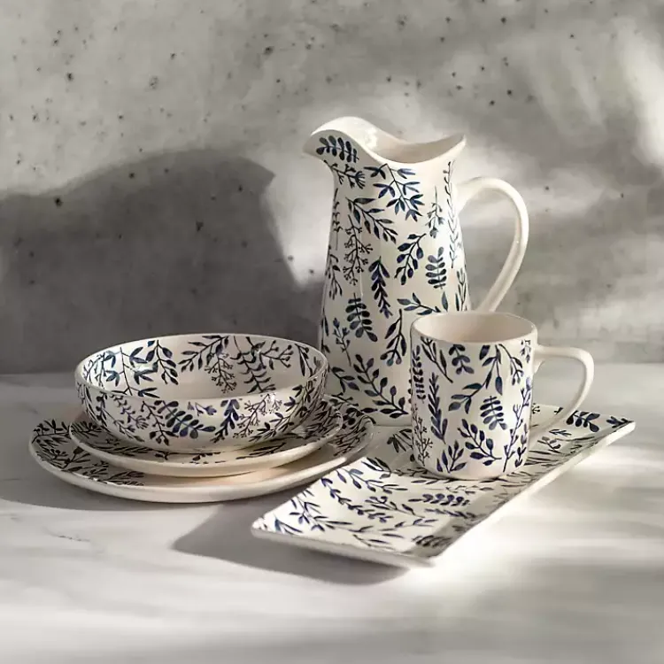 Kirklands Home Dinnerware|White and Blue Vines Salad Plates, Set of 4