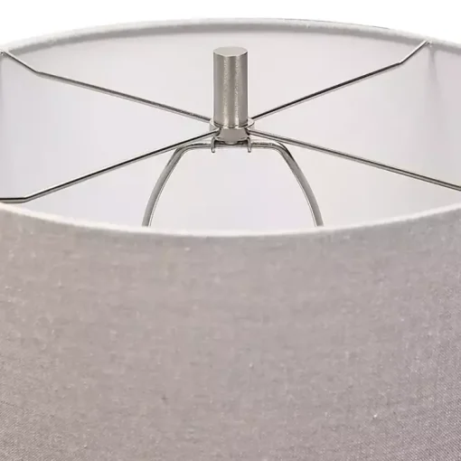 Kirklands Home Table Lamps|White and Brown Distressed Stripe Table Lamp Gray