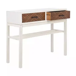Kirklands Home Console Tables|White and Brown Herringbone Console Table