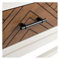 Kirklands Home Console Tables|White and Brown Herringbone Console Table