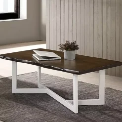 Kirklands Home Coffee Tables|White and Dark Oak Wood Live Edge Coffee Table Brown