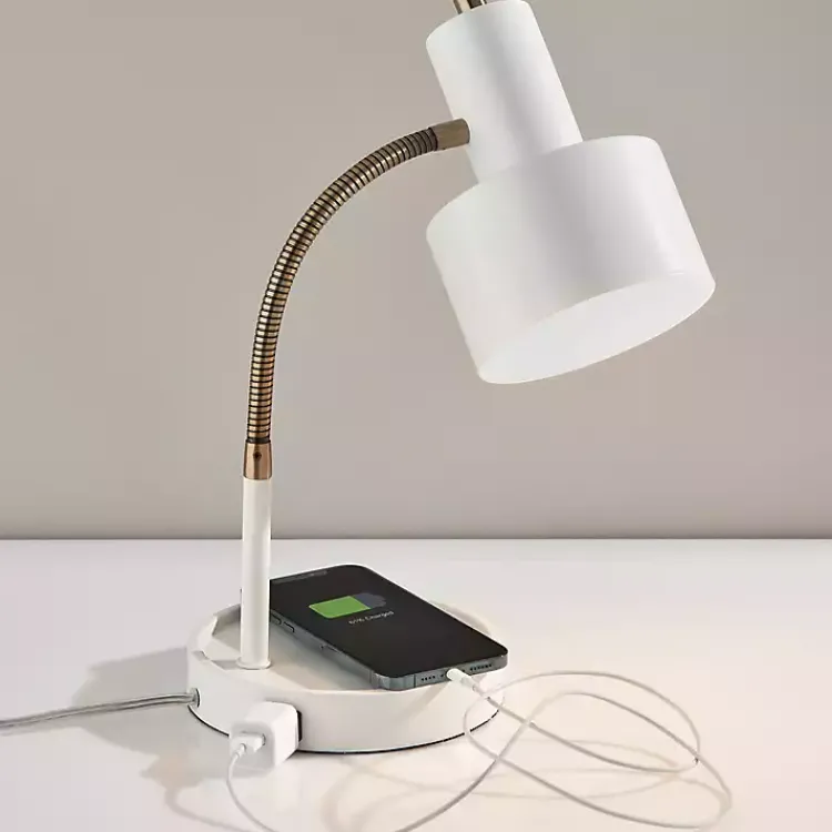 Kirklands Home Table Lamps|White and Gold Brayden Charging Desk Lamp