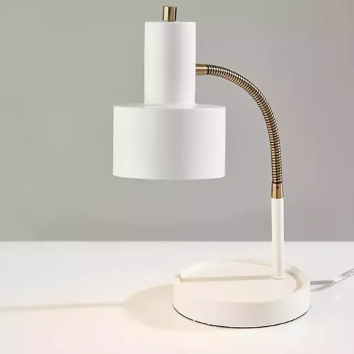 Kirklands Home Table Lamps|White and Gold Brayden Charging Desk Lamp