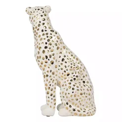 Hot White and Gold Ceramic Sitting Leopard Statue Statues & Figurines
