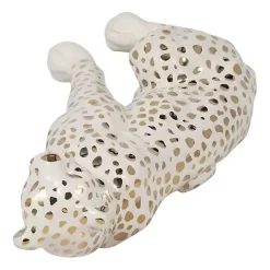 Hot White and Gold Ceramic Sitting Leopard Statue Statues & Figurines