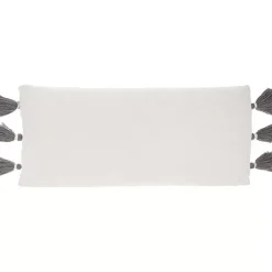 New White and Gray Braided Stripe Lumbar Pillow Pillows