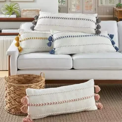 New White and Gray Braided Stripe Lumbar Pillow Pillows