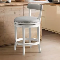 Kirklands Home Bar Stools & Counter Height Stools|White and Faux Leather Swivel Counter Stool Gray