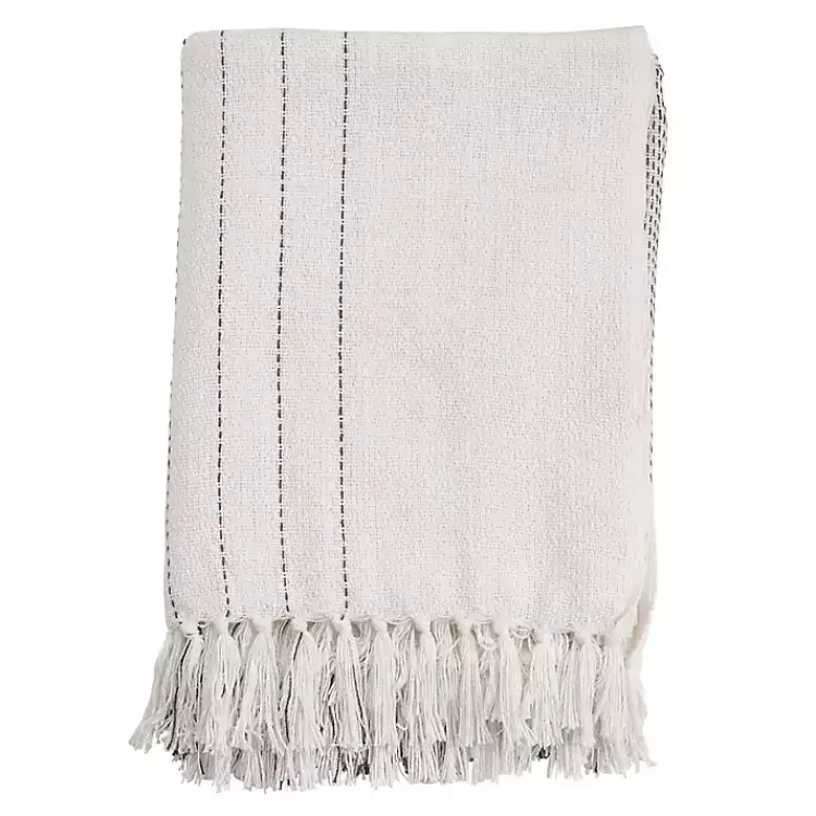 Hot and Gray Striped and Fringe Throw Blanket Blankets & Throws