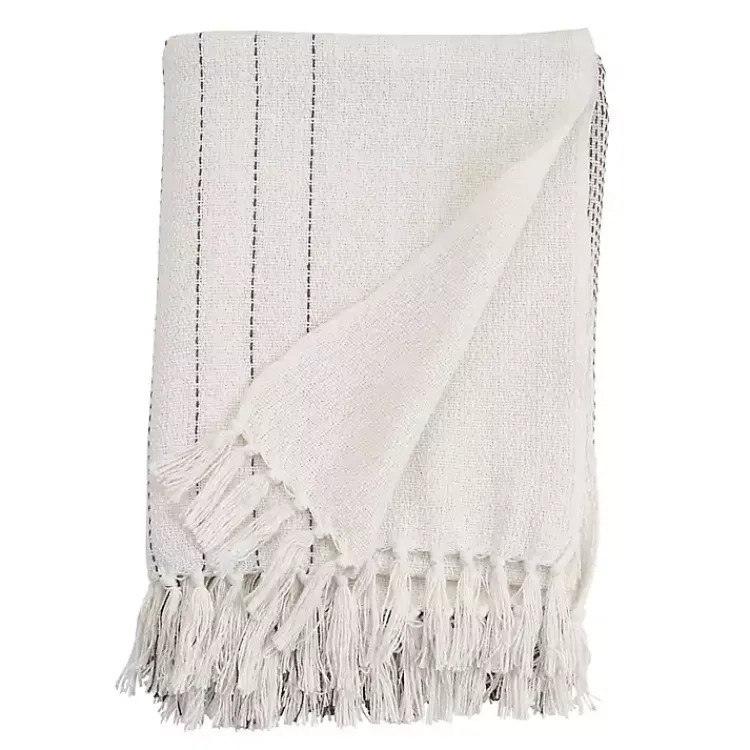 Hot and Gray Striped and Fringe Throw Blanket Blankets & Throws