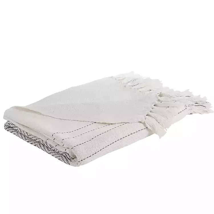 Hot and Gray Striped and Fringe Throw Blanket Blankets & Throws