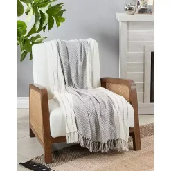 Hot and Gray Striped and Fringe Throw Blanket Blankets & Throws