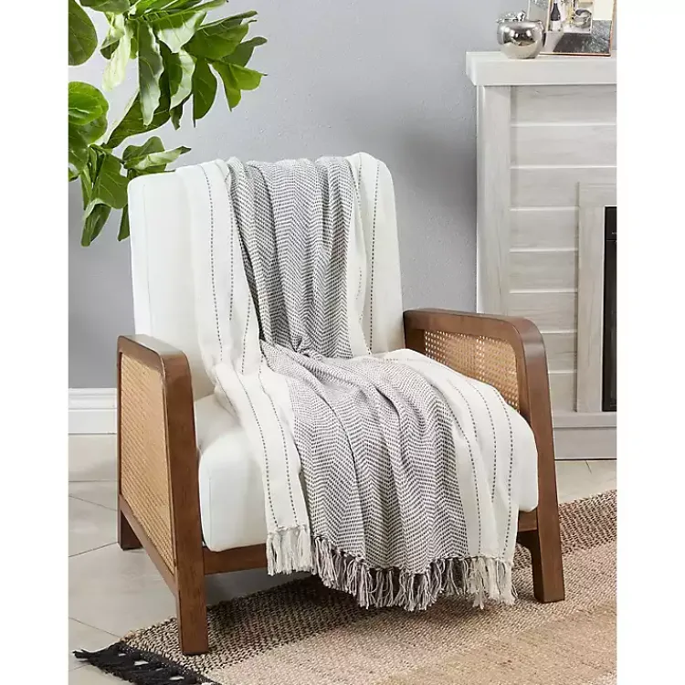 Hot and Gray Striped and Fringe Throw Blanket Blankets & Throws
