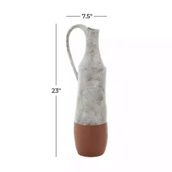New White and Rust Brown Ceramic Vase, 23 in. Vases