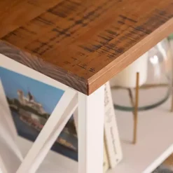 Kirklands Home Console Tables|White and Rustic Oak Wood Farmhouse Console Table