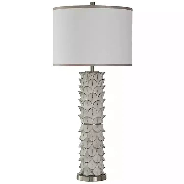 Kirklands Home Buffet Lamps|White and Silver Carved Tallulah Buffet Lamp