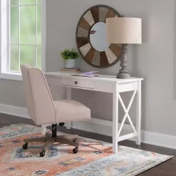 Kirklands Home Office Furniture|White Antique Pine X Frame Desk