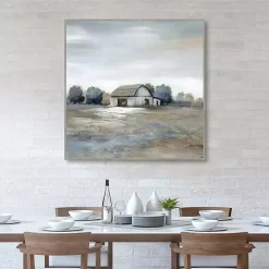Kirklands Home Canvas Art|White Barn in Pasture Framed Canvas Art Print Gray
