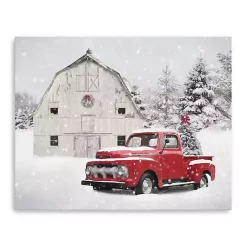 Hot Barn Red Truck Christmas Tree Canvas Print Christmas Art & Wall Decor
