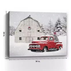 Hot Barn Red Truck Christmas Tree Canvas Print Christmas Art & Wall Decor