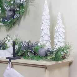 Clearance White Berries & Houndstooth Bows Christmas Garland Arrangements & Greenery